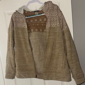 Tan and Brown Patterned Zip-Up Hoodie